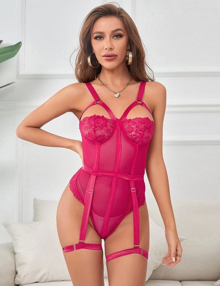 Боди кружевное Star Night с доступом и подтяжками, розовое, XS-S sexstyle | Зображення 5