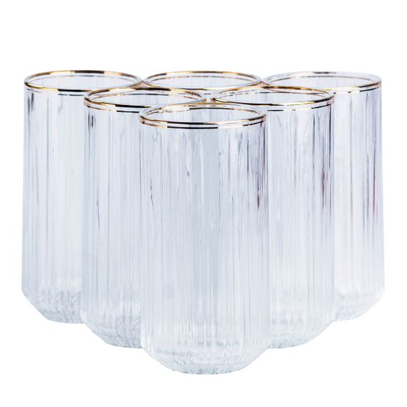 Набір склянок із 6 штук по 380 мл прозорий із золотим обідком HP552