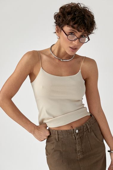 Однотонна майка на тонких бретелях - бежевий цвет, ONE SIZE (є розміри)
