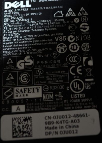 Блок питания для ноутбука Dell DA130PE1-00 / 130 W / 19.5 V / 6.7 A / 7.4 x 5.0 mm б/у | Зображення 8