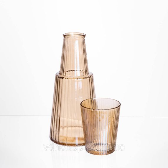 Глечик 800 мл зі склянкою 1 (шт) 250 (мл) графин для компоту соку води лимонаду глечик для напоїв Коричневий HP-19-TH-4 | Зображення 1
