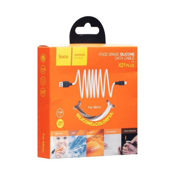 Кабель USB Hoco X21 Plus Silicone Micro 2m Колір Чорно-Білий | Зображення 1