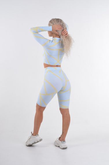 Спортивні шорти велосипедки 4Profi  з принтом "Геометрія" блакитний/жовтий, розмір XS біфлекс 18590 | Зображення 1