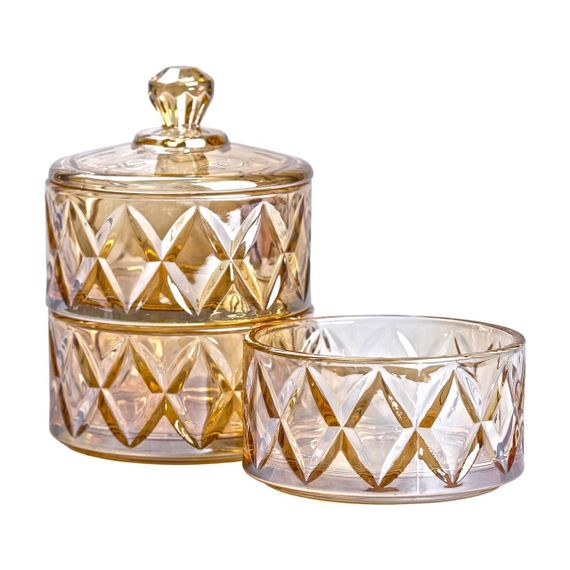 Цукерниця трирівнева Ø 10 см скляна з кришкою коричневая HP-YH-80 | Зображення 2