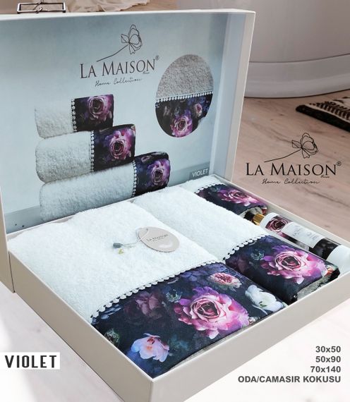 Подарунковий набір рушників La Maison, 3 шт. з ароматом Violet Ekru