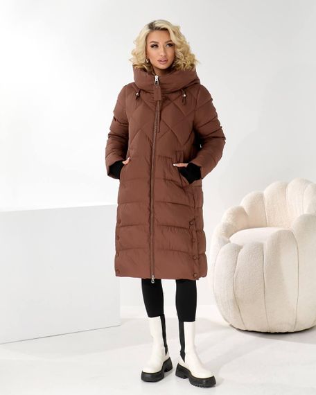 Коричневе зимове пальто колір шоколад преміум якості | Зображення 2