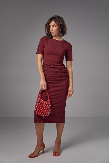 Силуэтное платье миди с драпировкой - бордо цвет, S (есть размеры) | Зображення 7