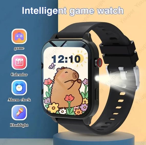 Дитячий розумний годинник із камерою, іграми, моніторингом сну, крокомірром, будильником, ліхтариком та ін. Чорний | Зображення 2