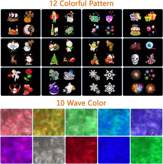 Светодиодный проектор для Рождества Нового года Хэллоуина 12 слайдов 10 цветов праздничное освещение с пультом | Зображення 2