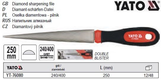 Напильник алмазний YATO Польща пивкруглий l=250/150 мм G240/G400 YT-76080