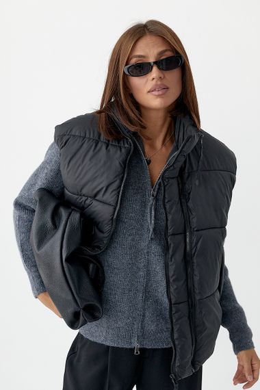 Жіноча тепла подовжена жилетка - чорний цвет, XL (є розміри)