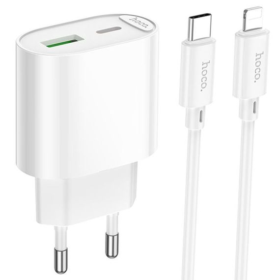 СЗУ Hoco C109A Fighter PD20W (1USB-C) + кабель Type-C to Lightning White