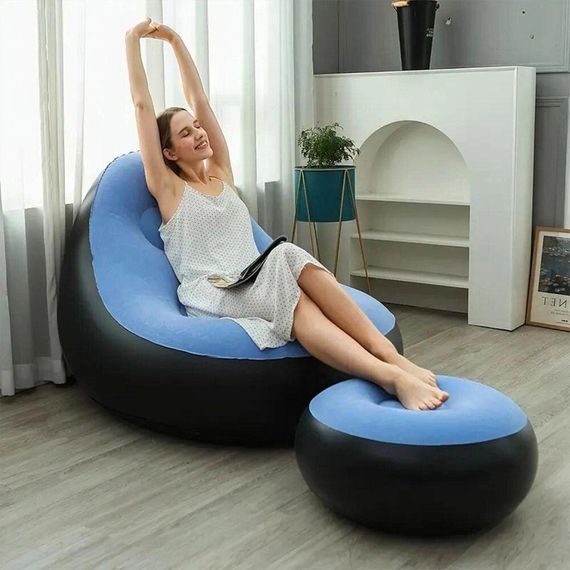 Надувний диван із пуфом Air Sofa та насосом для комфортного відпочинку в яскравому блакитному кольорі | Зображення 6