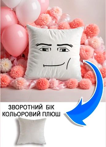 Подушка плюшева Мерч Крафт Дизайн з принтом Roblox face чоловіче обличчя сірий плюш  квадратна 33х33 см