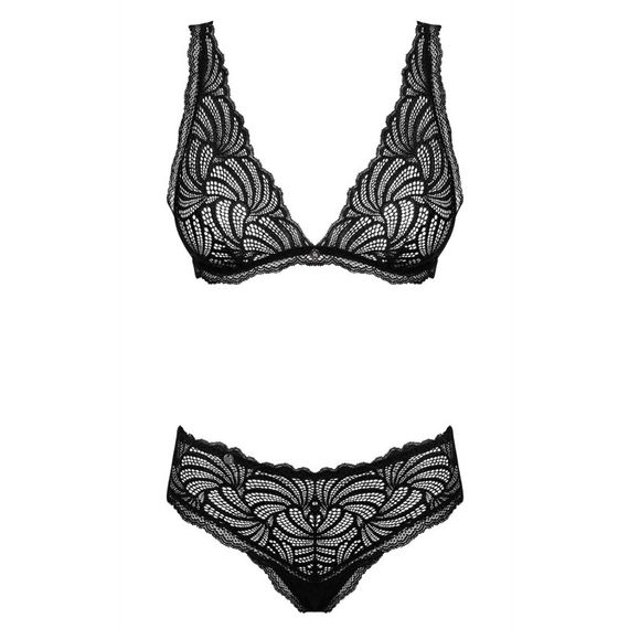 Комплект мережива Obsessive Sweetia з абстрактним візерунком, чорний, S/M | Зображення 2