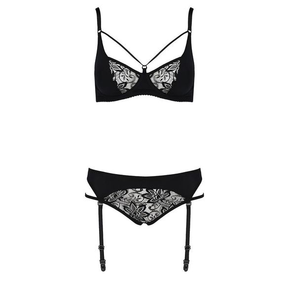 Комплект білизни Passion PAULINE SET S/M, black, стрепи, ліф, стрінги і пояс для панчох Sex Aura | Зображення 4