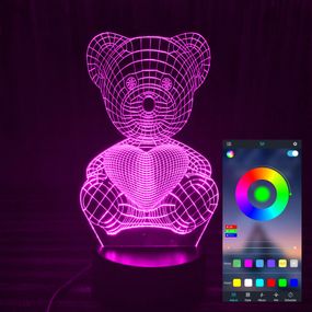 Акриловый светильник-ночник управление с телефона Мишка с сердцем tty-n000776