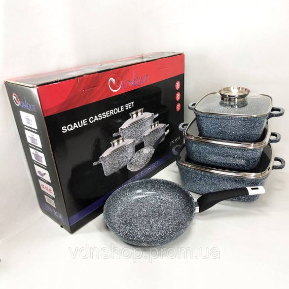 Набор кухонный мраморный, Посуда с антипригарным покрытием казаны, Набор квадратных казанов со крышкой DK-52 | Зображення 2