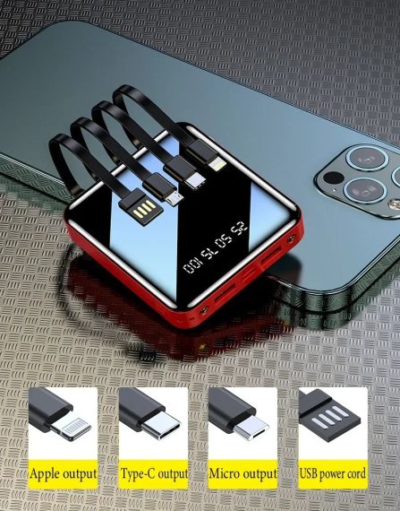 Mini Power Bank 20000mAh чотирипровідний  надшвидкий зарядний пристрій чорний | Зображення 4