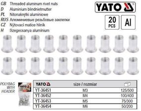 Набор нитогайка алюминий М6 l=14 мм 20 штук YATO Польща YT-36454