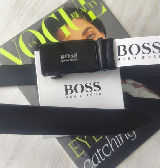 Чоловічий шкіряний ремінь Hugo Boss чорний пряжка автомат | Зображення 1