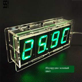 Часы-конструктор для сборки в прозрачном корпусе. изумрудно-зеленый цвет