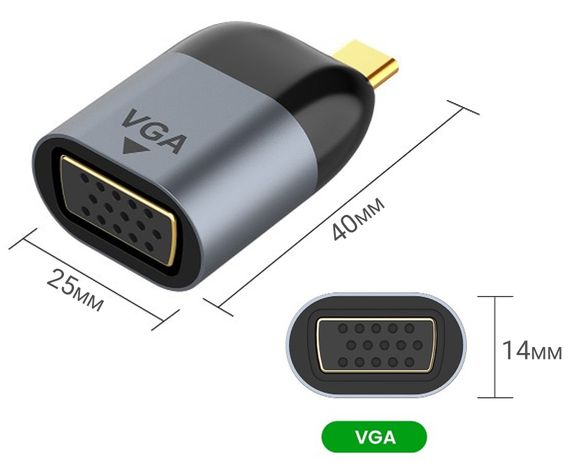 Адаптер, конвертер с Type-C на VGA для передачи видео Addap UC2VGA-01, переходник для ноутбука, проектора, телевизора, FullHD 1080P | Зображення 3