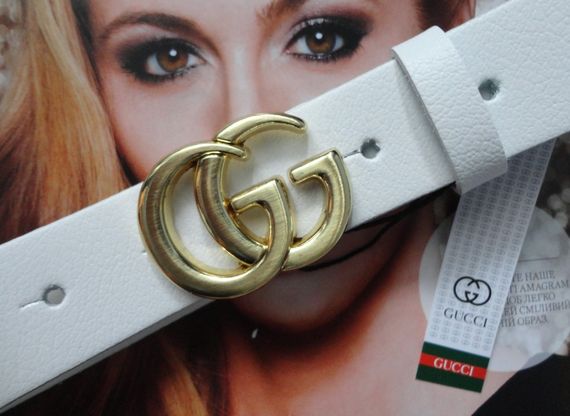 Женский кожаный ремень Gucci 3 см пряжка золото белый | Зображення 2