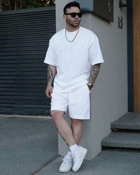 Чоловічий літній спортивний костюм із шортами та футболкою колір білий, розмір 46/48 PP057