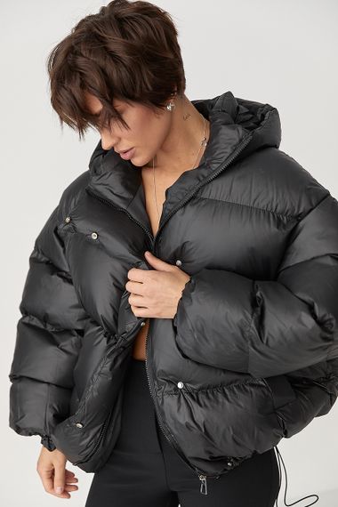 Жіноча тепла куртка оверсайз - чорний цвет, ONE SIZE (є розміри)