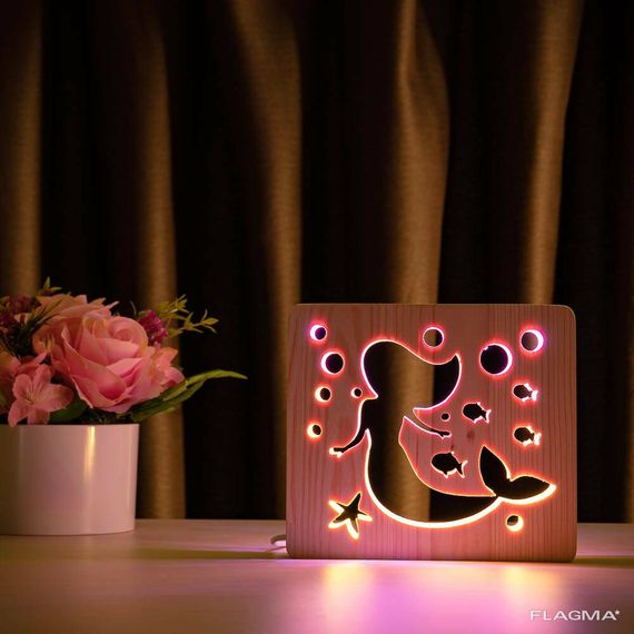Светильник ночник ArtEco Light из дерева LED "Русалочка" с пультом и регулировкой... | Зображення 3