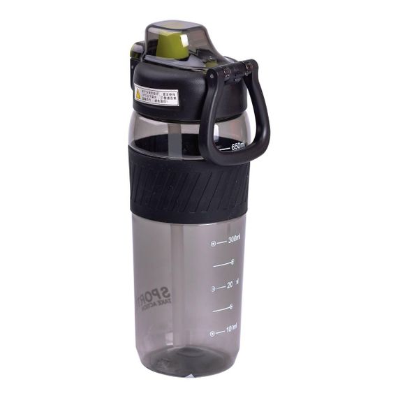 Бутылка для воды 600 мл бутылка в школу для тренировок с трубочкой и ручкой 22 см Черная HP-14-42B | Зображення 1