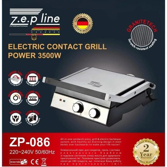 Гриль електричний притискний Zepline 3500W зі знімними пластинами контактний | Зображення 6