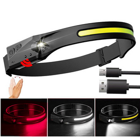 Налобный аккумуляторный фонарик BL-W689-1 мощный LED фонарь LM+COB (white+red), Motion Sensor, Li-Ion ЗУ Type-C Черный