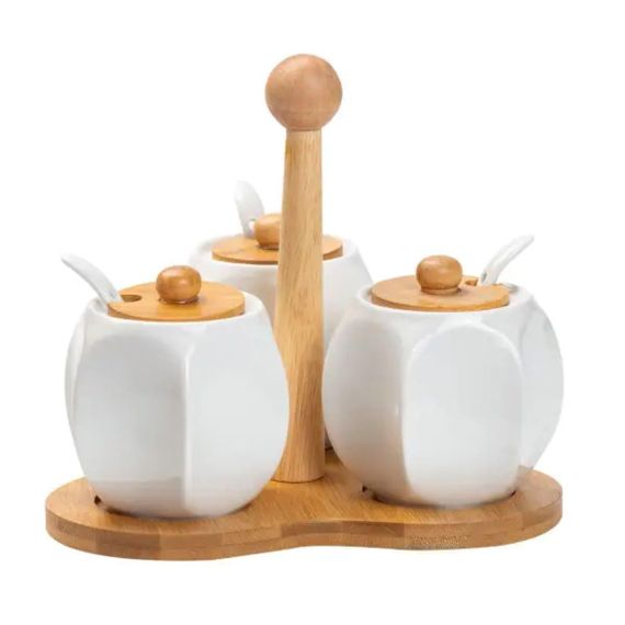 Набір банок для сипучих продуктів 3 шт по 200 мл, на бамбуковій підставці HP1201