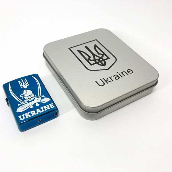 Дугова електроімпульсна запальничка USB Україна (металева коробка) HL-449. DG-606 Колір: синій | Зображення 2