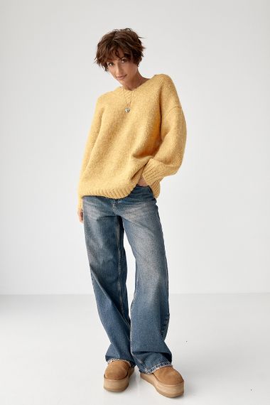 В'язаний пуловер у вільному фасоні - гірчичний цвет, ONE SIZE (є розміри) | Зображення 2