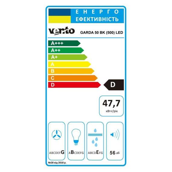 Вытяжка телескопическая VENTOLUX GARDA 50 BK (500) LED черная 50 см | Зображення 5