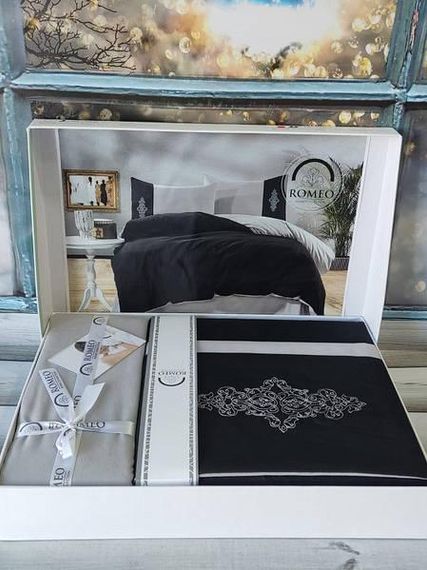 Постельное белье Romeo Siyah gri Ранфорс Хлопок Евро размер