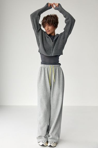 Утеплені однотонні спортивні штани - сірий цвет, L (є розміри) | Зображення 2