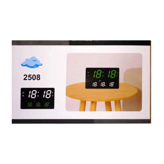 Годинники електронні настінні 2508 із зеленим підсвічуванням чорні 240х40х150мм TB | Зображення 2