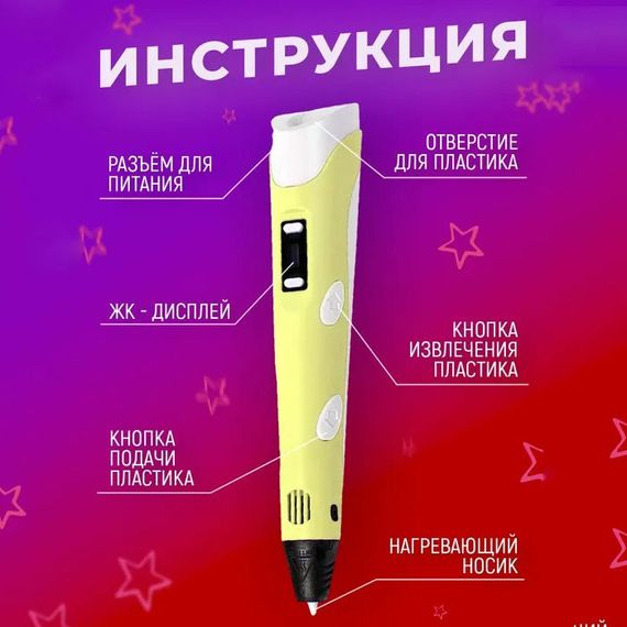 Оригінальна 3d ручка 3D ручка Smart 3D Pen 2 жовта, Бездротова 3d ручка, AR-689 Триде ручка | Зображення 7