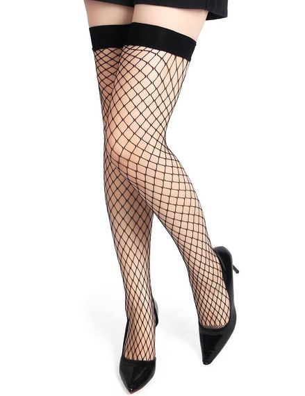 Панчохи у велику сітку Star Night на гумці, чорні, L-2XL sexstyle