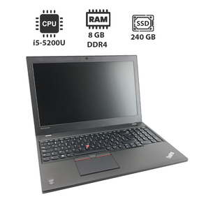 Ноутбук Lenovo ThinkPad T550 / 15.6" (1366x768) TN / Intel Core i5-5200U (2 (4) ядра по 2.2 - 2.7 GHz) / 8 GB DDR3 / 240 GB SSD / HD Graphics 5500 / WebCam б/у