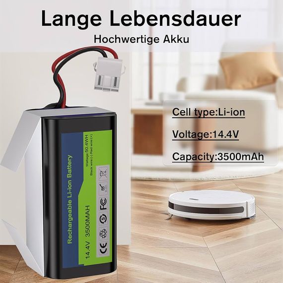 Аккумулятор высокой емкости литий-ионный Eufy RoboVac,Ecovacs Deebot,Tesvor 14.4V 3500mAh | Зображення 1