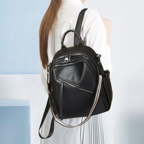 Стильный женский кожаный рюкзак черный городской 51124 | Зображення 1