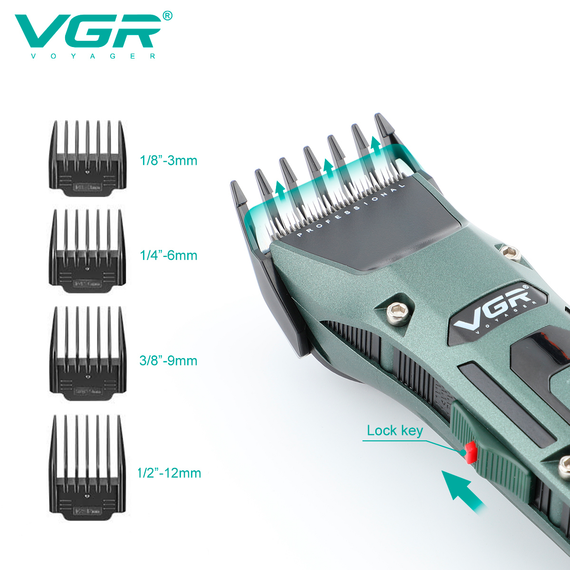 Аккумуляторная машинка для стрижки VGR V-696 , 4 насадки, LED дисплей | Зображення 3