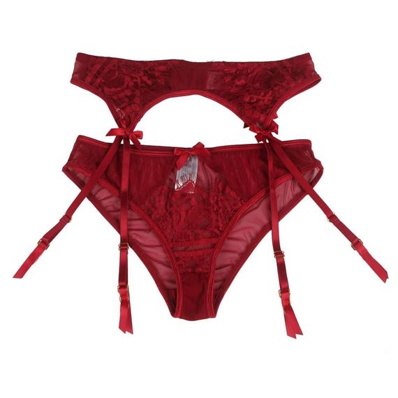 Сексуальні мереживні трусики Star Night з поясом і підв'язками для панчіх, червоний sexstyle | Зображення 7