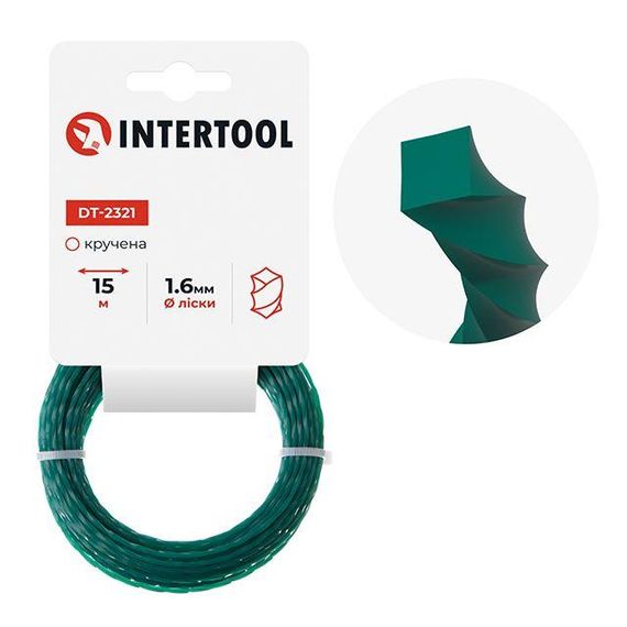 Волосінь для тримера "квадрат" кручена, 1,6 мм*15 м INTERTOOL DT-2321