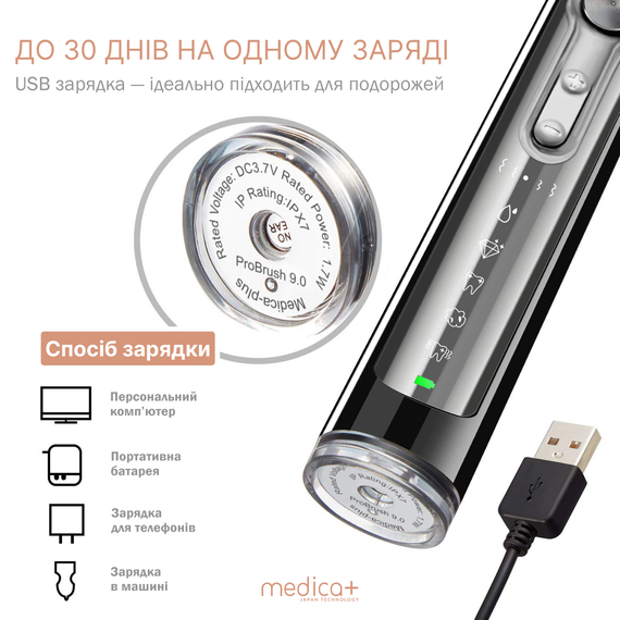 Набір: Ультразвукова зубна щітка Medica+ Probrush 9.0 (Ultasonic) black + white | Зображення 9
